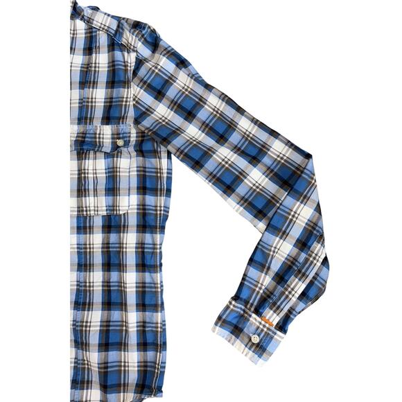 Hugo Boss Orange Men's Button Up Shirt Size Small Blue Plaid Pockets Casual EUC - Picture 6 of 12